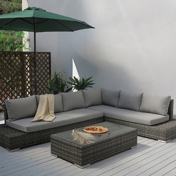 Brayden Studio Sitzer Lounge Set Abem Aus Rattan Mit Polster Wayfair De